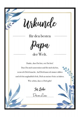 Urkunde für den besten Papa - Personalisiertes Poster - Geschenk Papa