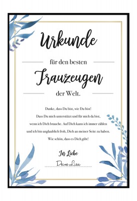 Urkunde für den besten Trauzeugen - Poster Trauzeugen - Geschenk Trauzeuge