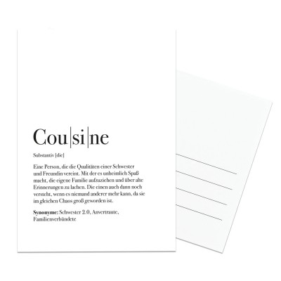 Postkarte Cousine - Definition Cousine
